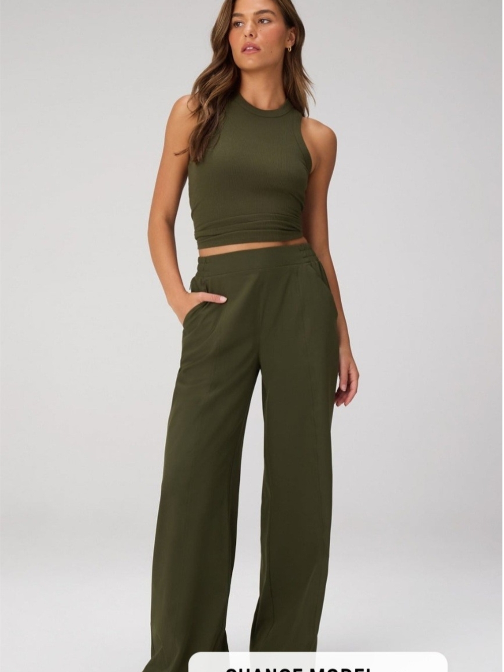 Fabletics Wide Leg Pant- Downtown Wide Leg Pant, Utility Green